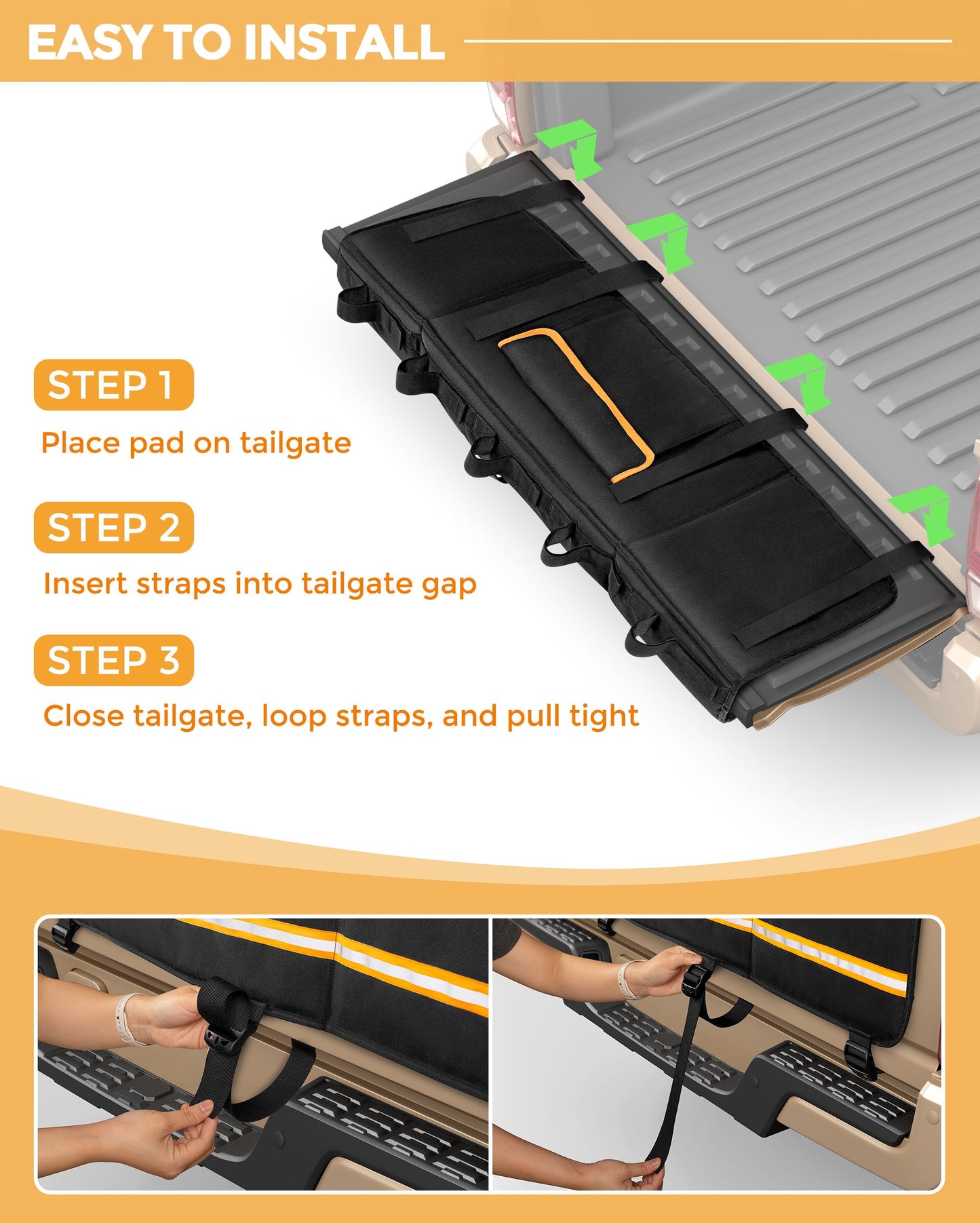 Thick Mid-Size Pickup Tailgate Bike Pad, 51" Wide, 5-Bike Capacity, Black