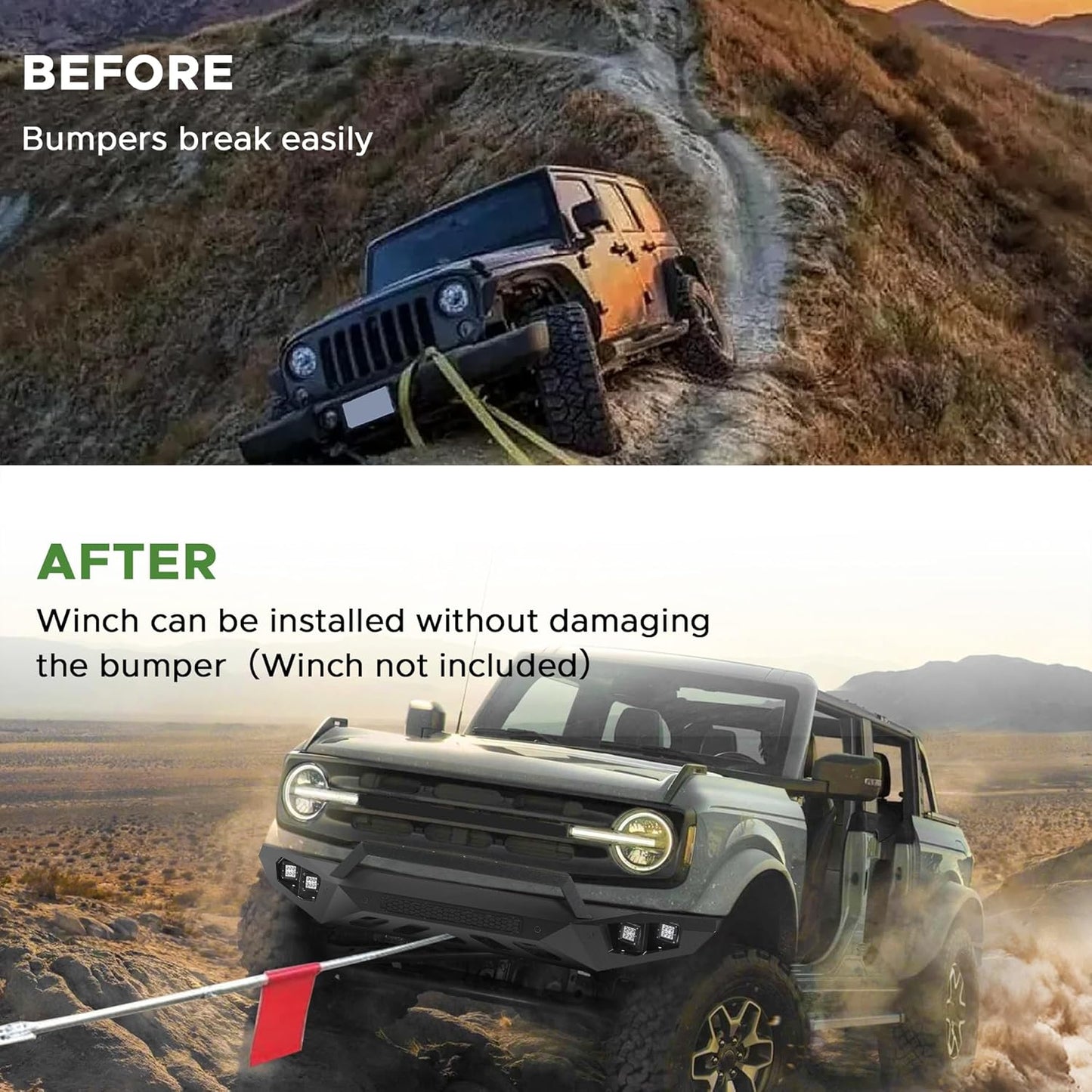 Off Road Front/ Rear  Bumper Compatible with Ford Bronco 2021 - 2025 (Not for Bronco Sport) with 4 Lights