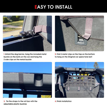 Dog Barrier Net for Ford Bronco 4 Doors, Pet Barrier Mesh Divider Restraint Car Trunk, Suitable for Medium, Large Pets, Foldable for Easy Storage - OMOTOR