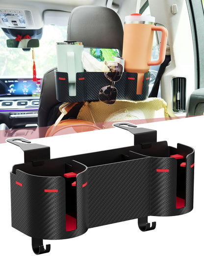 Car Headrest Backseat Cup Holder with Hooks, Multifunctional Organizer