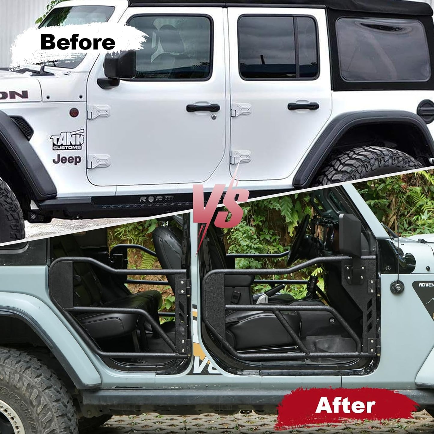 Compatible with Jeep Tube Doors with Rear Side View Mirror,JL JT Half Doors Compatible with Jeep Wrangler 2018-2024 JL&2020-2024 Gladiator JT 4 Door, Safari Tubular Doors Adventure Style