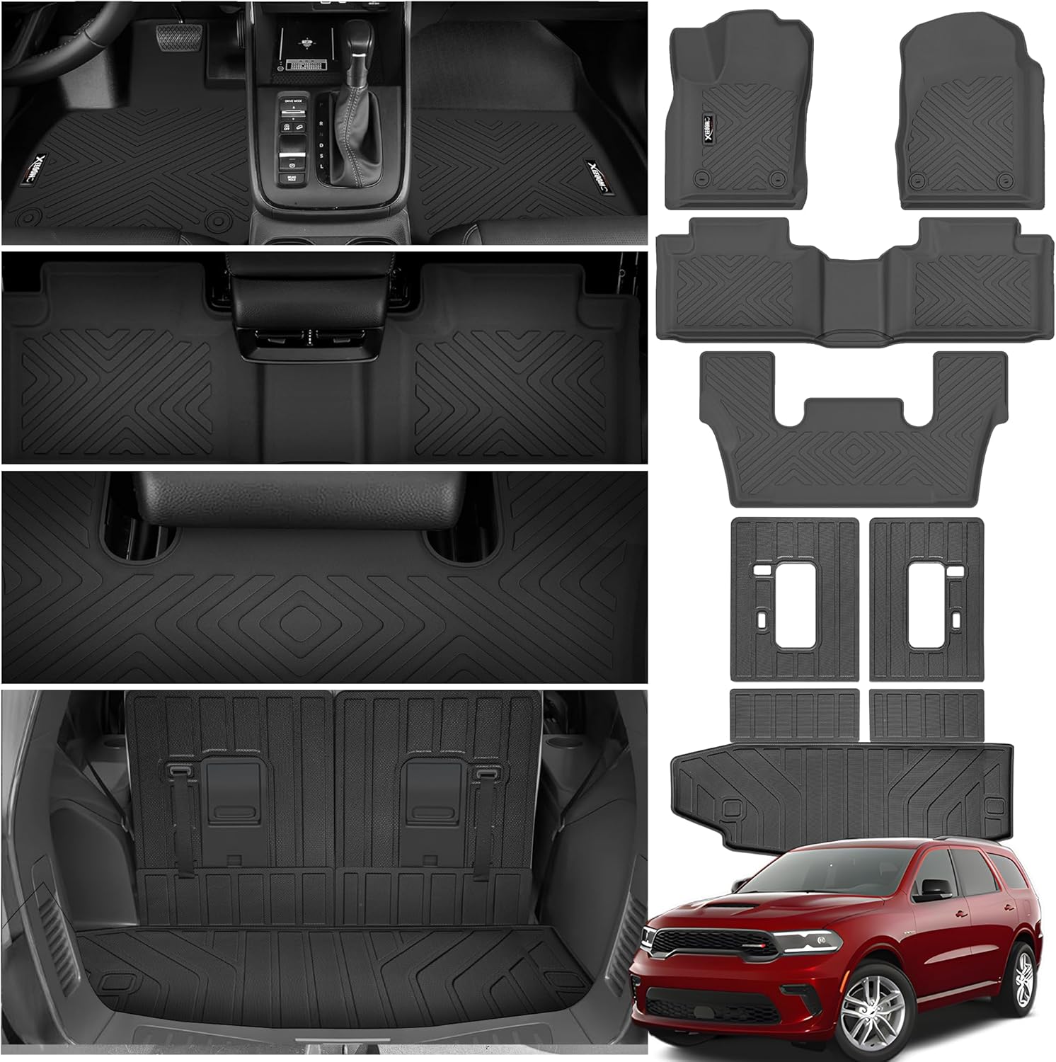 Floor Mats & Trunk Mat for 2016-2024 2025 Dodge Durango with Backrest Mat All Weather TPE Protection