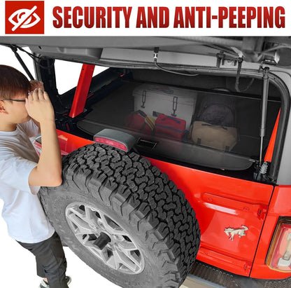 Trunk Cargo Cover for Ford Bronco Accessories 2021 2022 2023 2024 4-Door Retractable Rear Trunk Cargo Shade Cover Security Shield Shade(Not fit for Bronco Sport or Bronco 2-Door) - OMOTOR