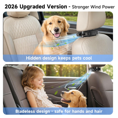 Car Backseat Headrest Cooling Fan for Kids, 3-Speed USB
