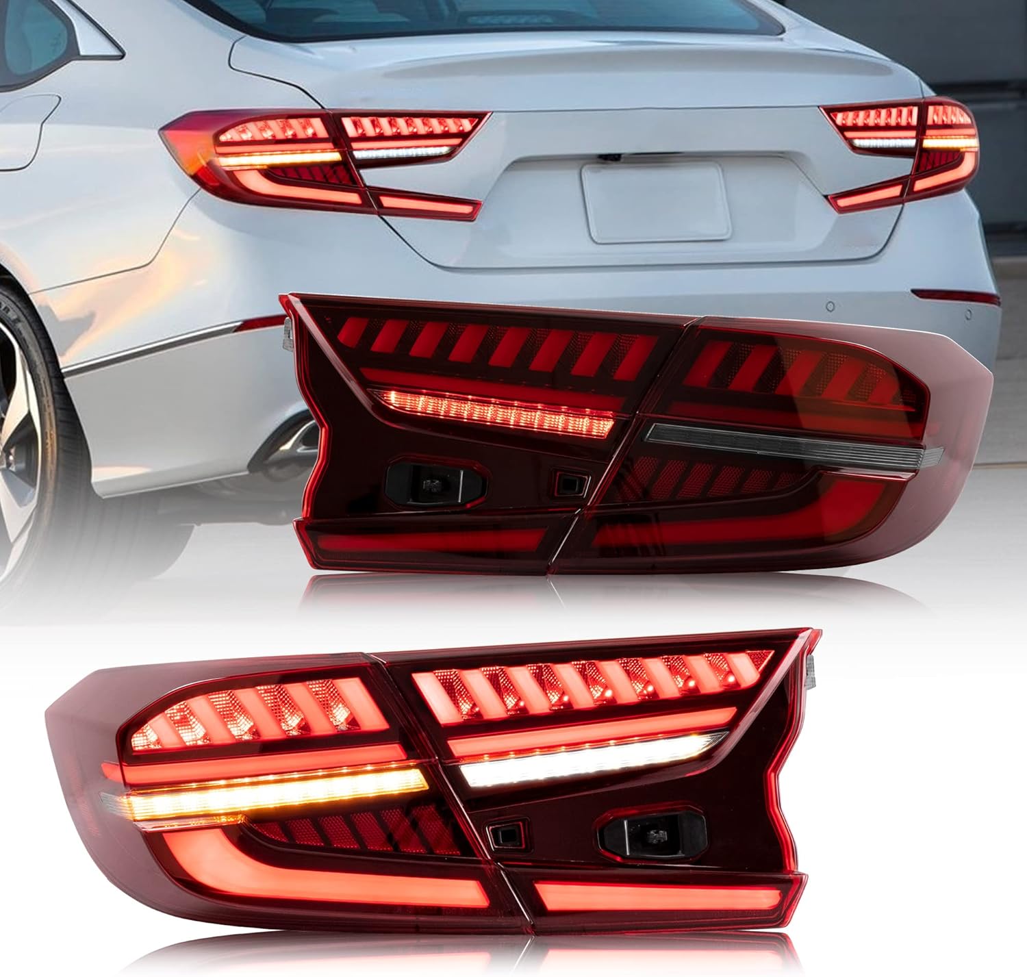 LED Tail Lights for Honda Accord 10th Gen 2018-2022, Rear Lamps with Scanning Dynamic Animation & Sequential DRL
