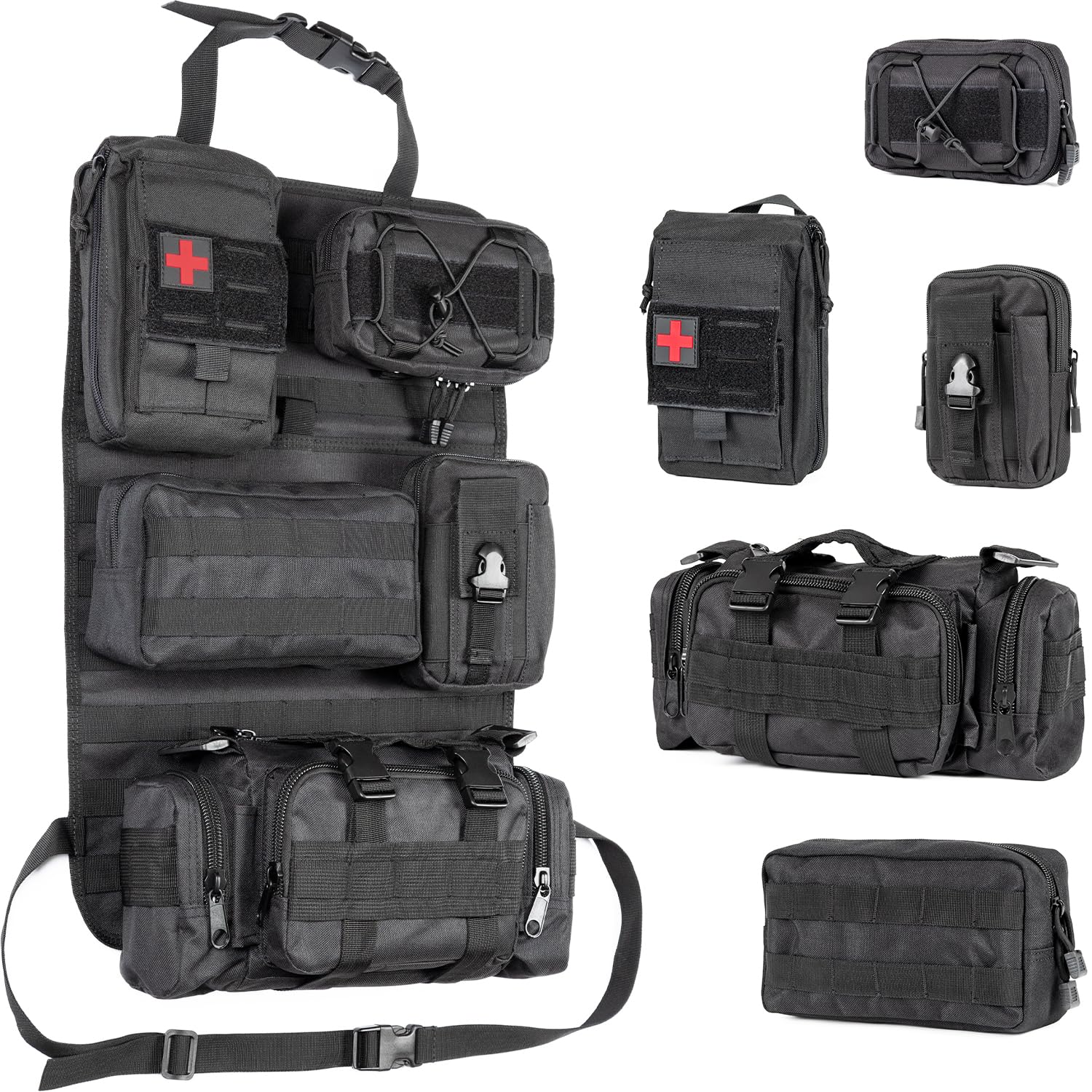 Tactical Seat Back Organizer Storage Hanger Bag with 5 Detachable Molle Pouch fits for All Vehicel