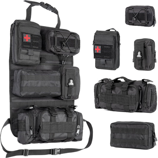 OHMU Tactical Seat Back Organizer Storage Hanger Bag with 5 Detachable Molle Pouch Vehicle Molle Panel Organizer Storage Bag Universal fits for All Vehicel