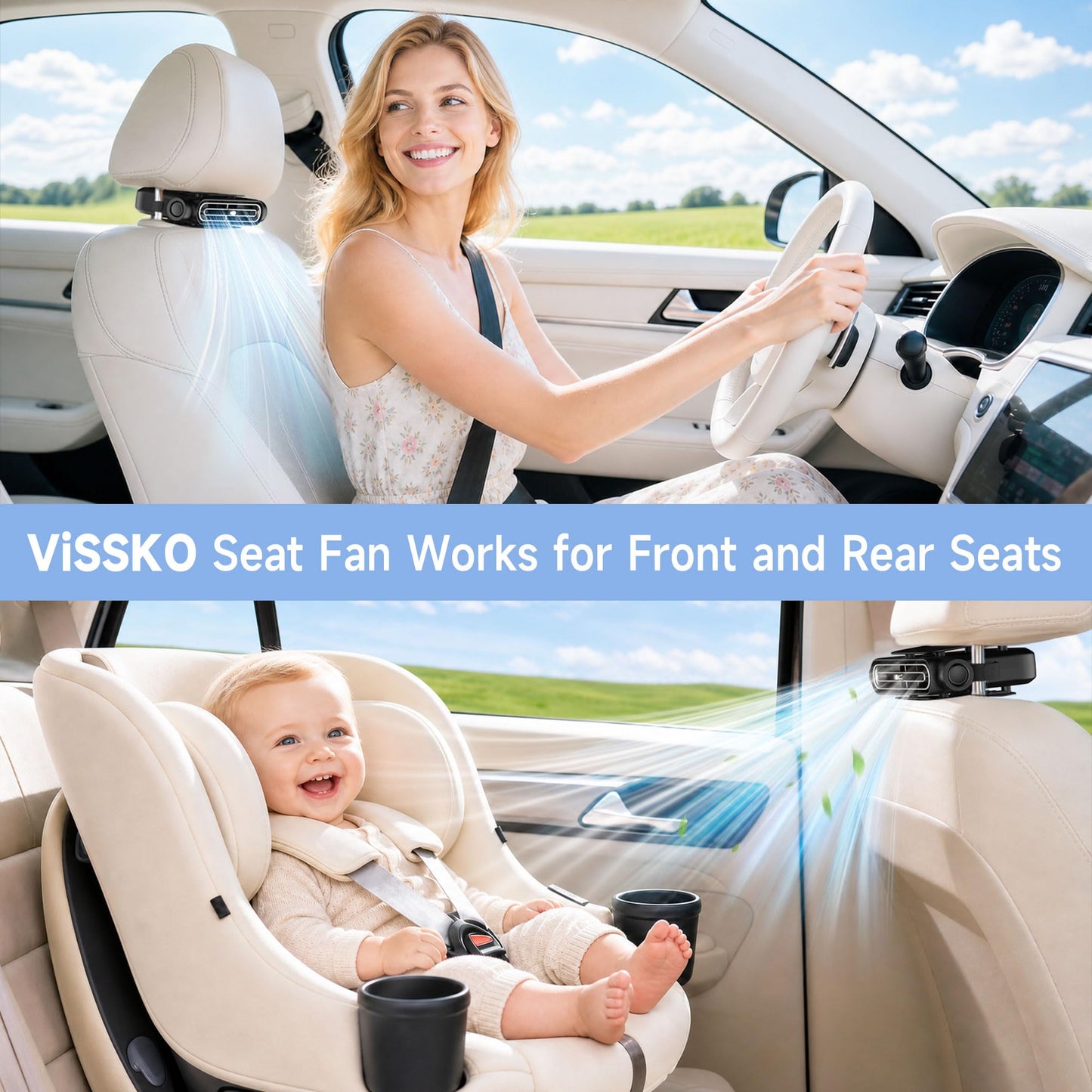 Car Backseat Headrest Cooling Fan for Kids, 3-Speed USB