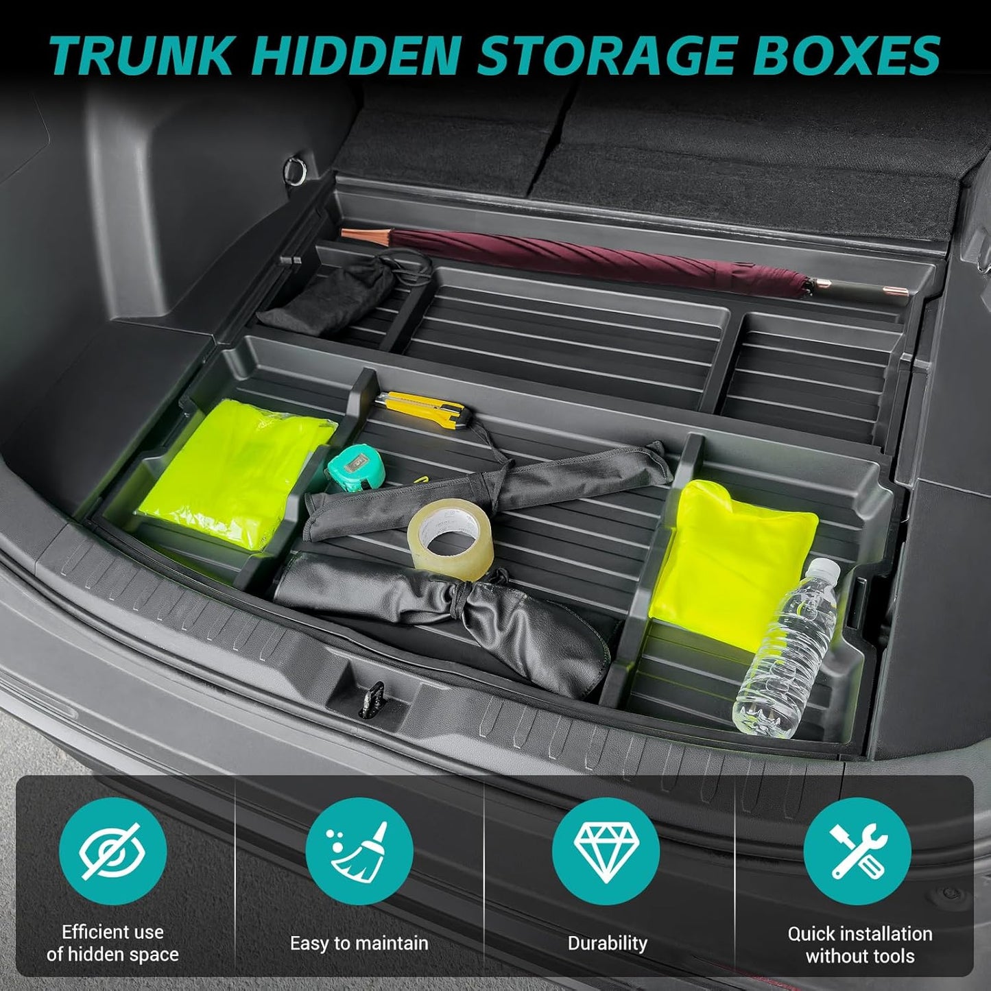 Hidden Trunk Organizer Tray Compatible with 2019-2025 Toyota RAV4 LE XLE XSE Hybrid (Not Prime)