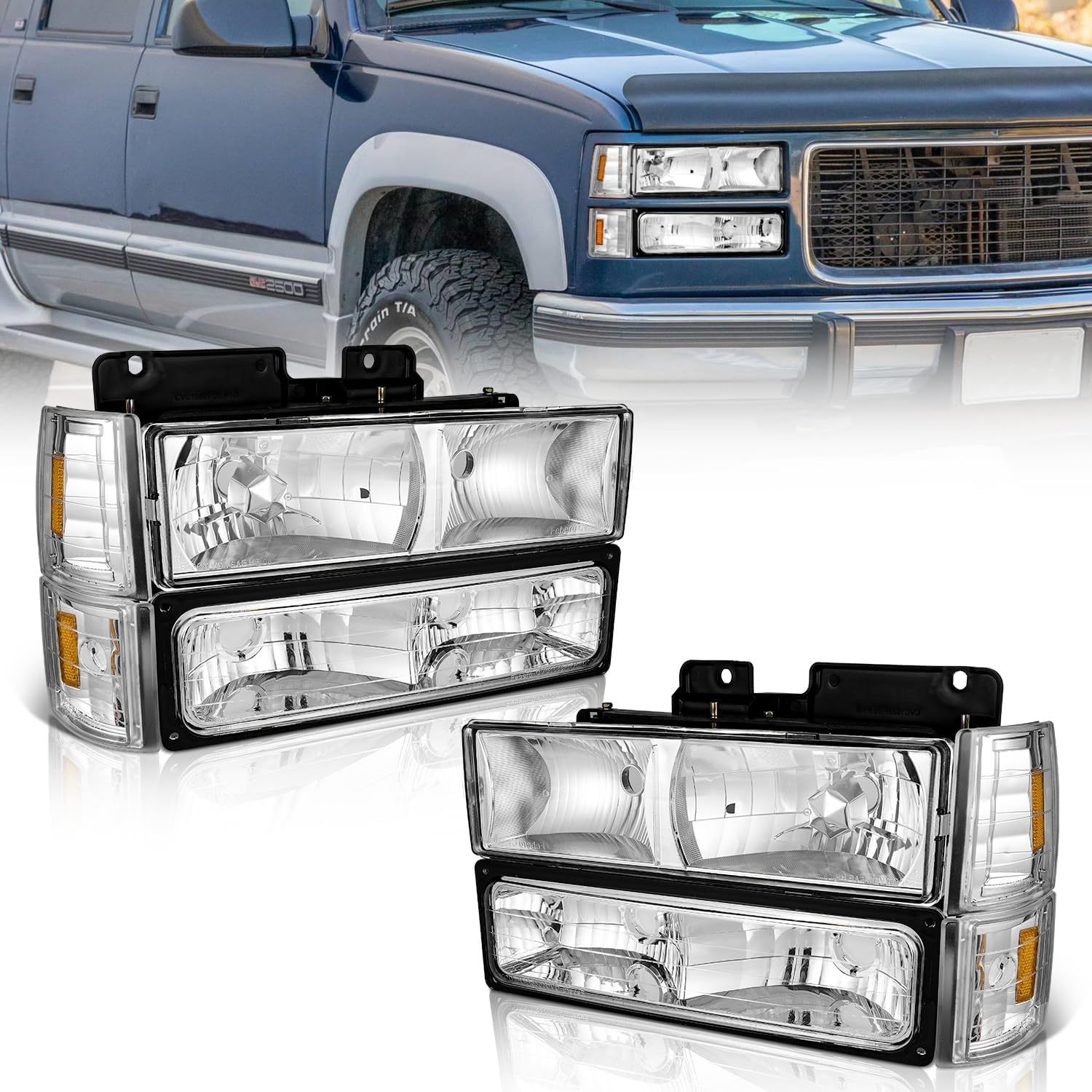Headlights for 1994-1998 GMC C/K 1500 2500 3500 Sierra; for 94-99 GMC C/K 1500 2500 Suburban Yukon