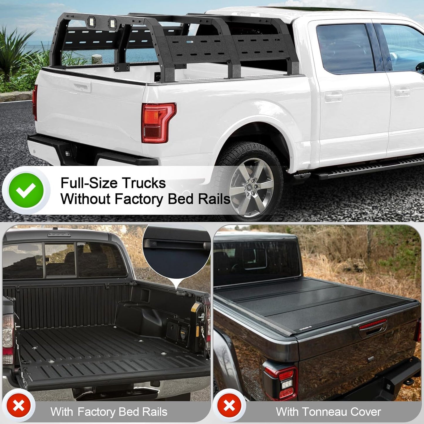 Truck Rack for Full-Size Trucks Without Bed Rails 17.3'' Truck Bed Rack Compatible with 2002-2022 Dodge Ram 1500, 2014-2022 Chevy Silverado 1500, 2015-2022 Ford F-150, 2007-2013 Toyota Tundra