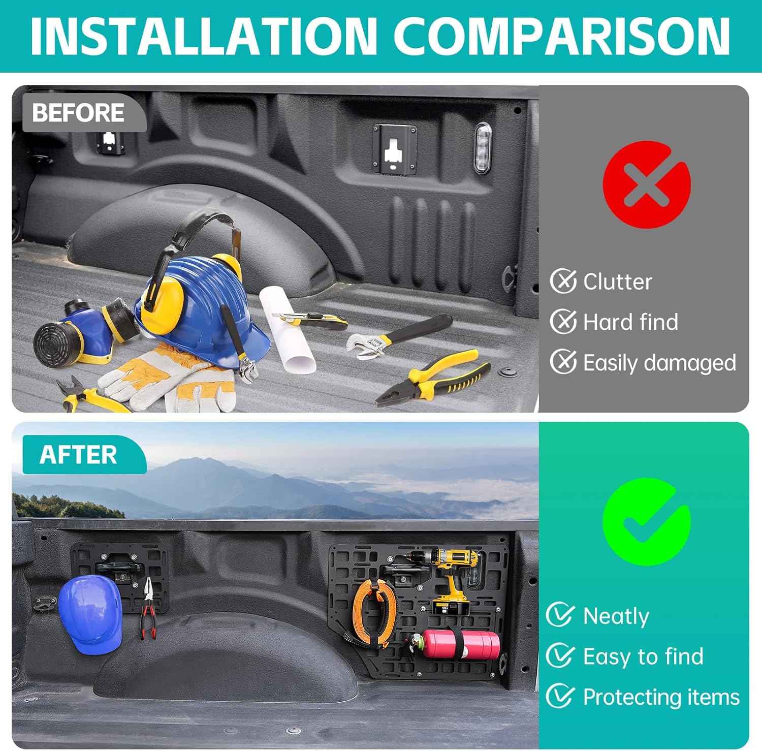 Side Truck Bed Molle Panel Rack System Compatible with 2015-2025 Ford F150 Accessories 5.5FT Cargo Storage Organizer Tools Rack Fit for 2015-2025 F-150 Accessories