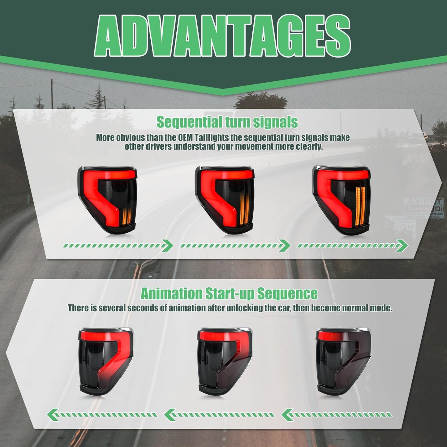 Tail Lights Compatible with 12th Gen F150 Pickup Truck 2009-2014, Rear Lamps Assembly w/Animation w/Amber Sequential Signal Lights w/Spoiler Light, Smoke Lens