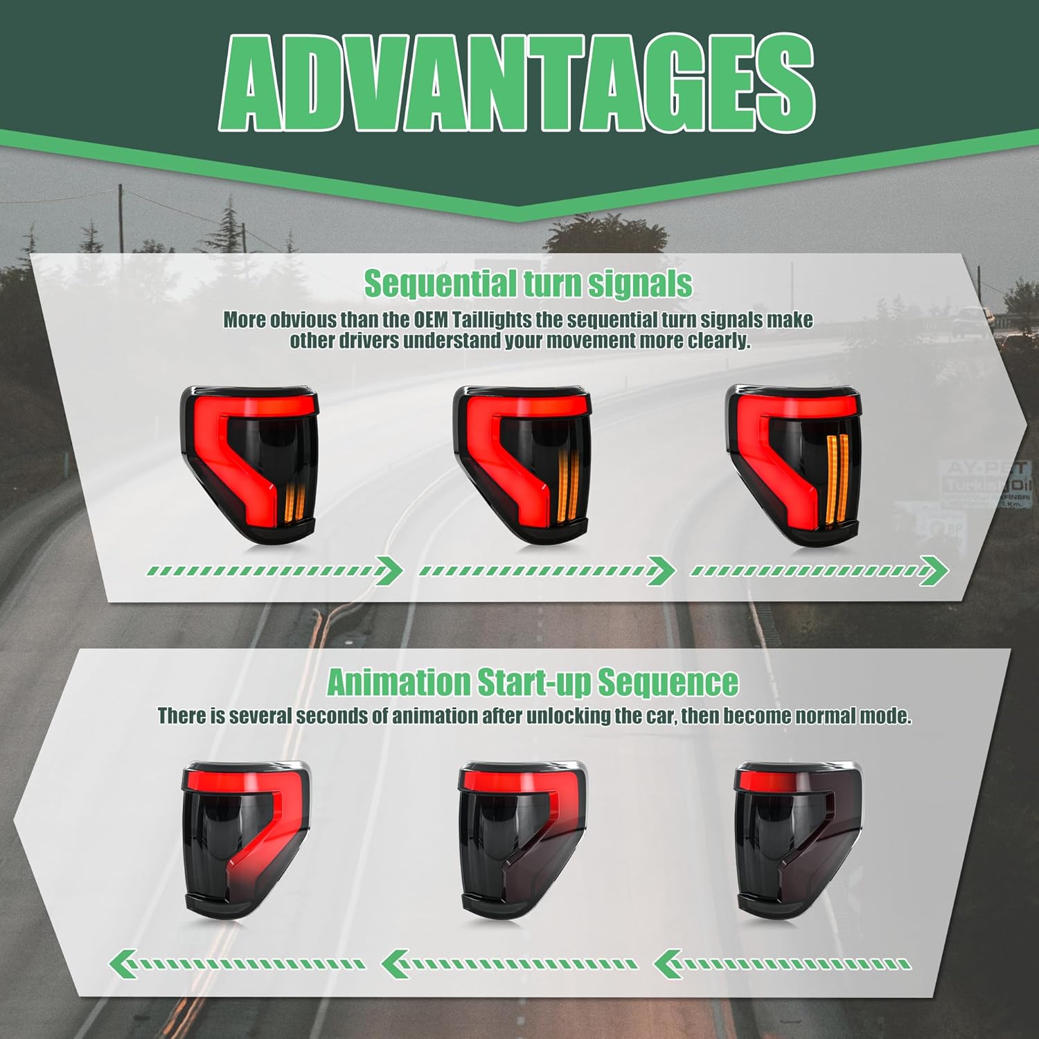 Tail Lights Compatible with 12th Gen F150 Pickup Truck 2009-2014, Rear Lamps Assembly w/Animation w/Amber Sequential Signal Lights w/Spoiler Light, Smoke Lens