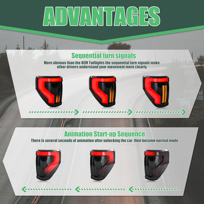 Tail Lights Compatible with 12th Gen F150 Pickup Truck 2009-2014, Rear Lamps Assembly w/Animation w/Amber Sequential Signal Lights w/Spoiler Light, Smoke Lens