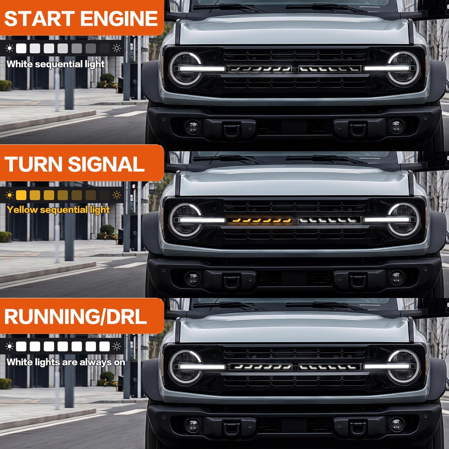 2PCS LED Grill Light Bar Compatible with 2021-2025 Ford Bronco 2/4 Door