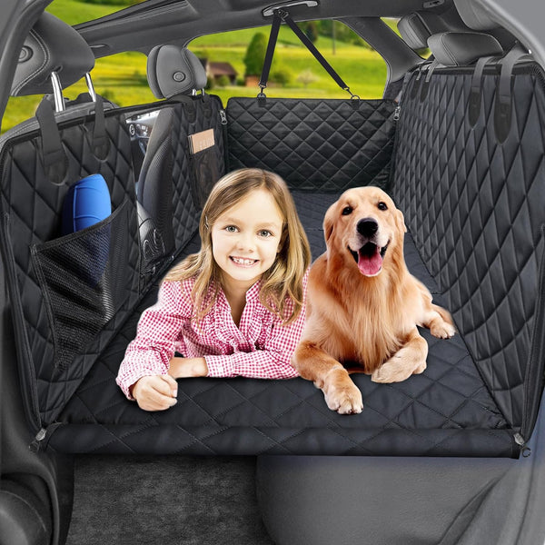Back Seat Extender for Dogs, Dog Car Seat Cover with Hard Bottom Dog Car Seat Bed Waterproof Dog Hammock for Car Pet Backseat Protector with Mesh Window and Storage Pocket for Car, SUV - OMOTOR