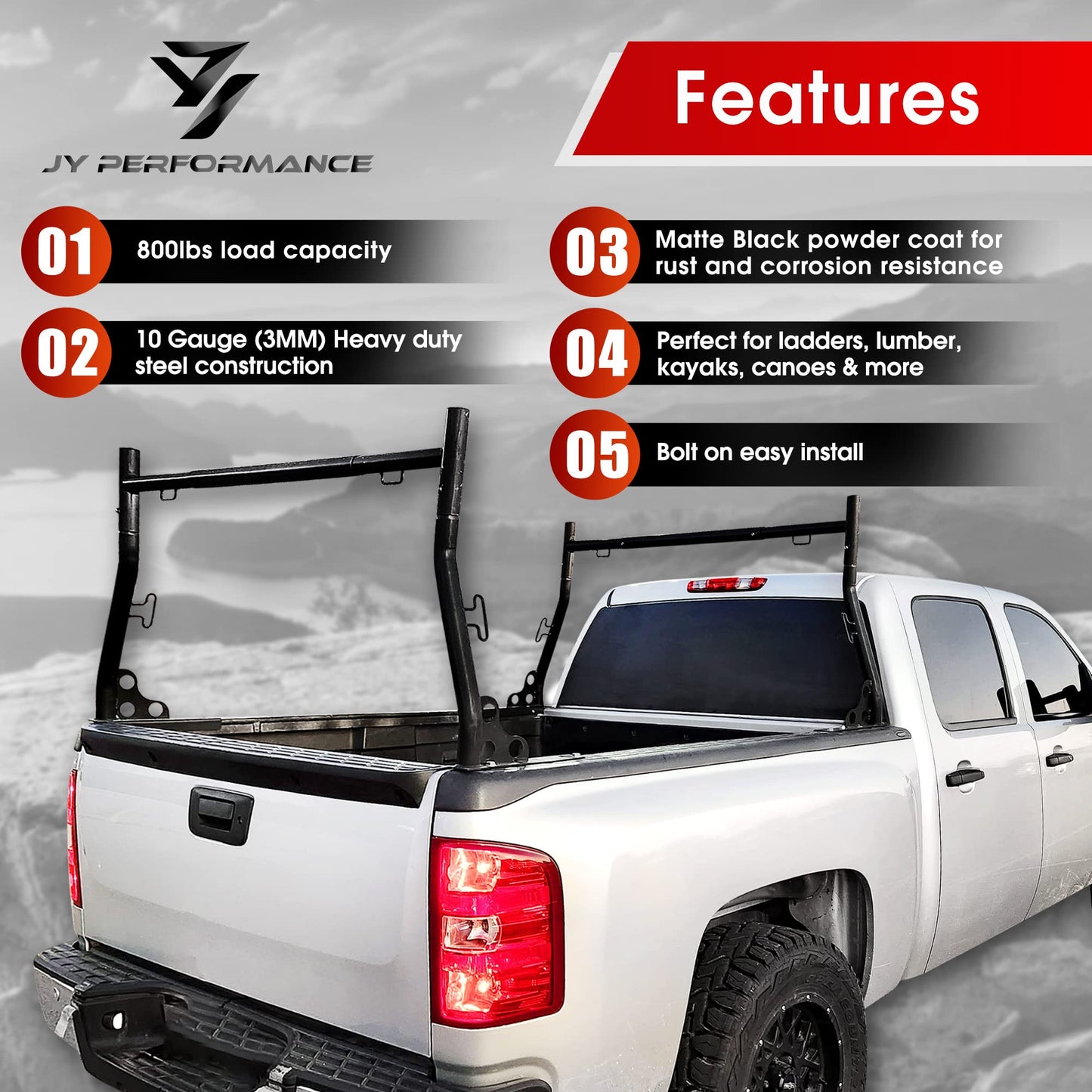 Truck Ladder Racks 800Ibs Capacity Extendable Pick-up Truck Bed Ladder Rack, Universal Heavy Duty