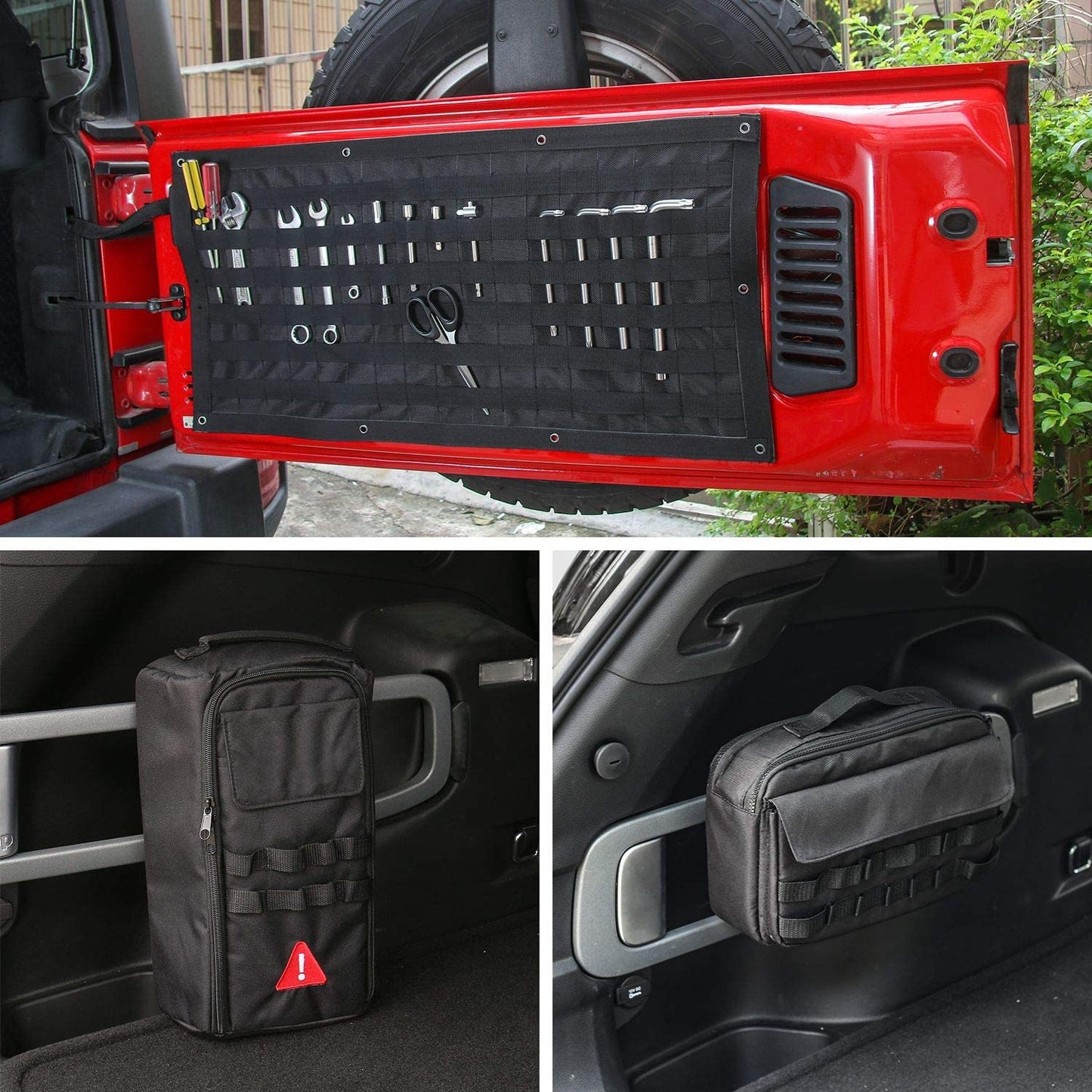 Tailgate Tool Kit Storage Bag Organizer Racks for 2007-2018 Jeep Wrangler JK JKU 2018-2019 JL JLU, Canvas, 3PCS