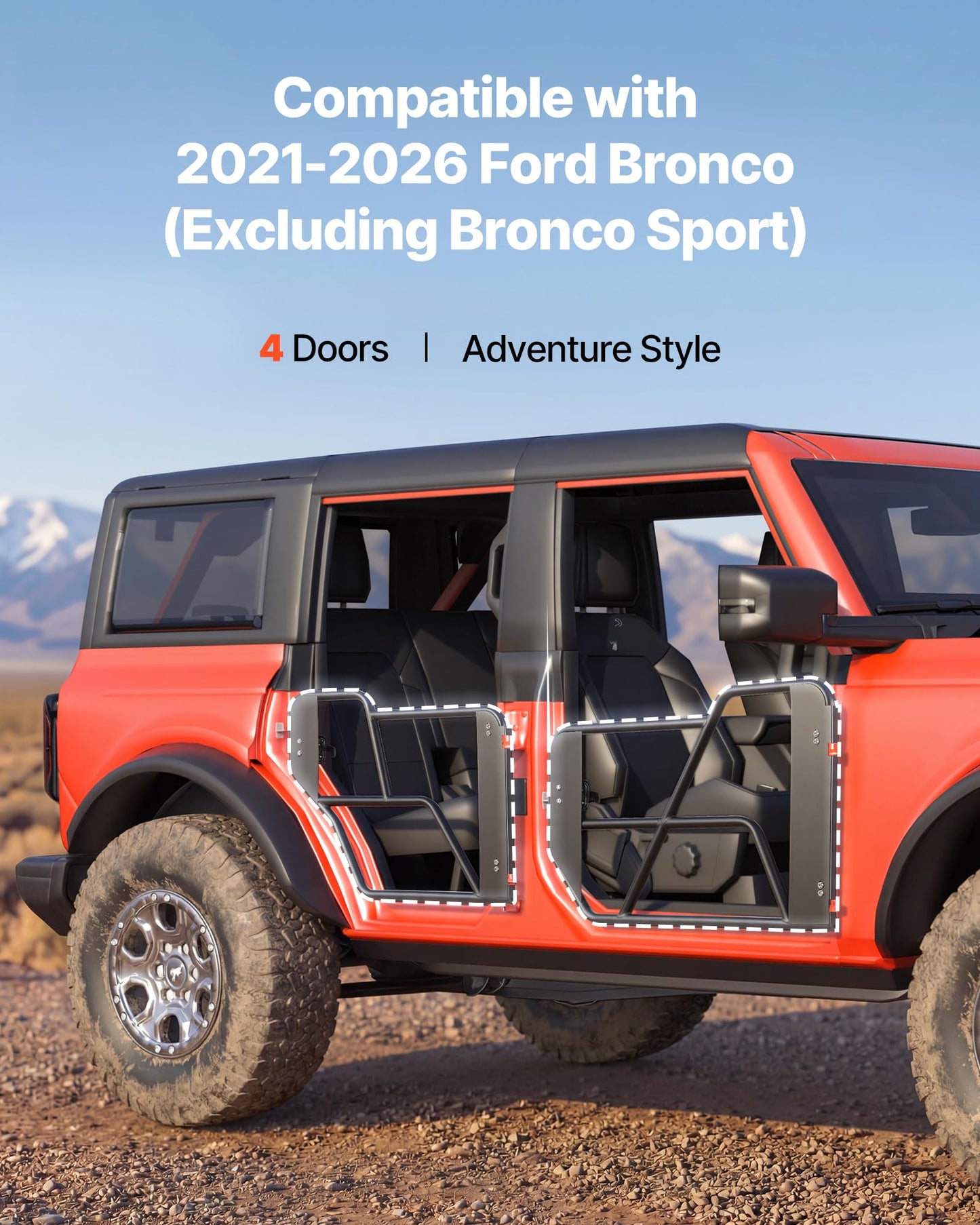 Steel Off Road Front & Rear Tubular Half Doors Compatible with 2021-2026 Ford Bronco (Excluding Bronco Sport)