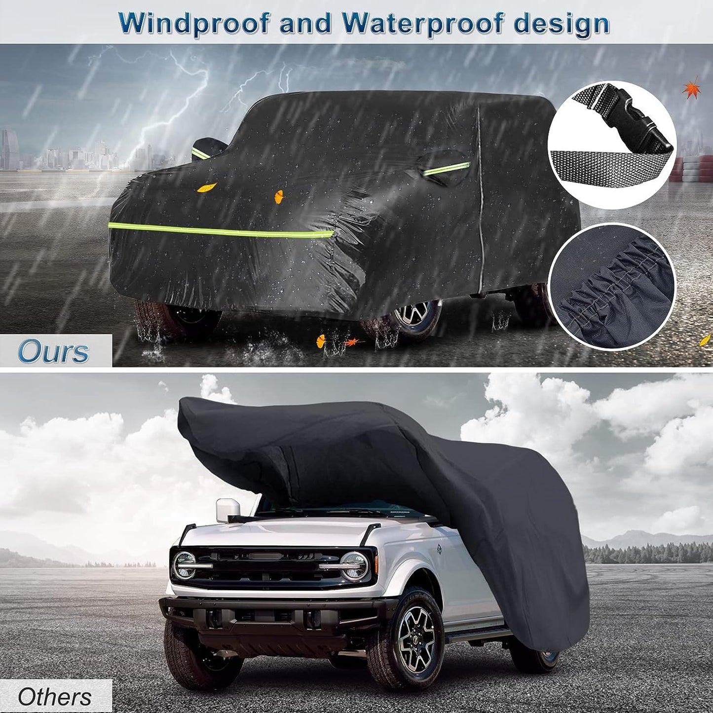 6 Layer SUV Car Cover for Bronco 4 Door Car Cover Waterproof All Weather 210T Windproof Fit for Bronco 2021 2022 2023