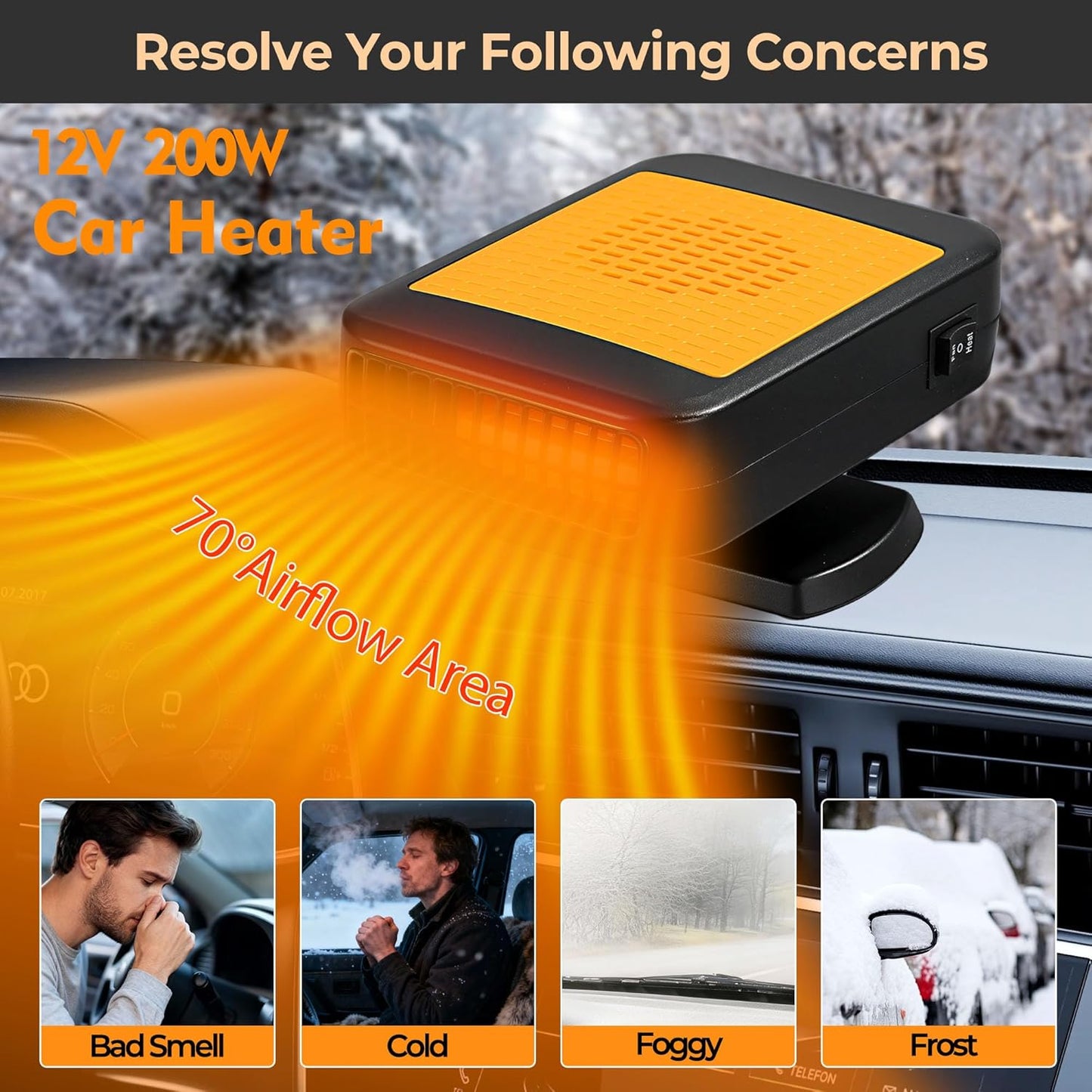 Portable Car Heater for Vehicle, 12V Car Heater Portable（ Plugs into Cigarette Lighter）, Portable Heater for Car, 360° Rotatable Car Defroster Windshield Heater (1)