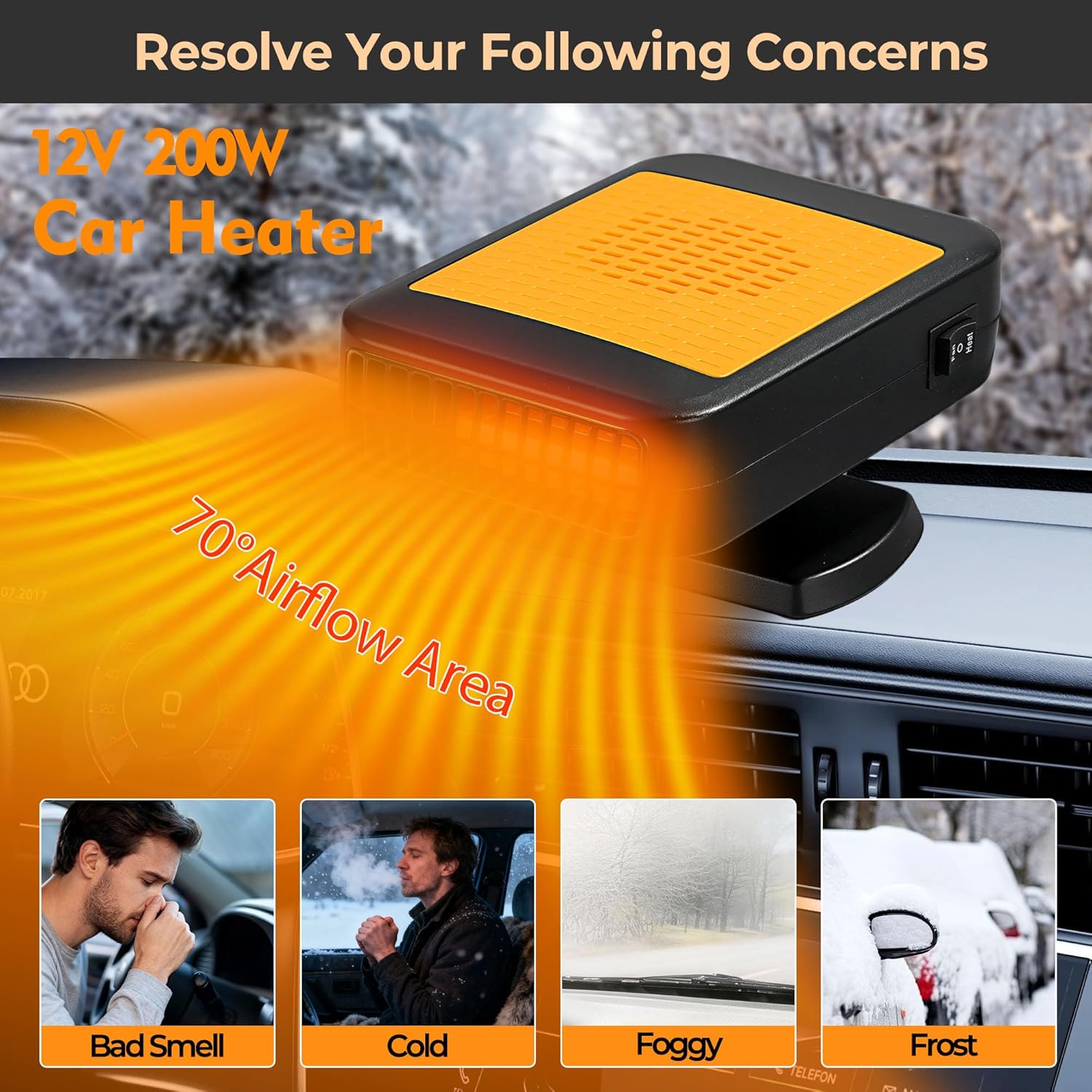 Portable Car Heater for Vehicle, 12V Car Heater Portable（ Plugs into Cigarette Lighter）, Portable Heater for Car, 360° Rotatable Car Defroster Windshield Heater (1)