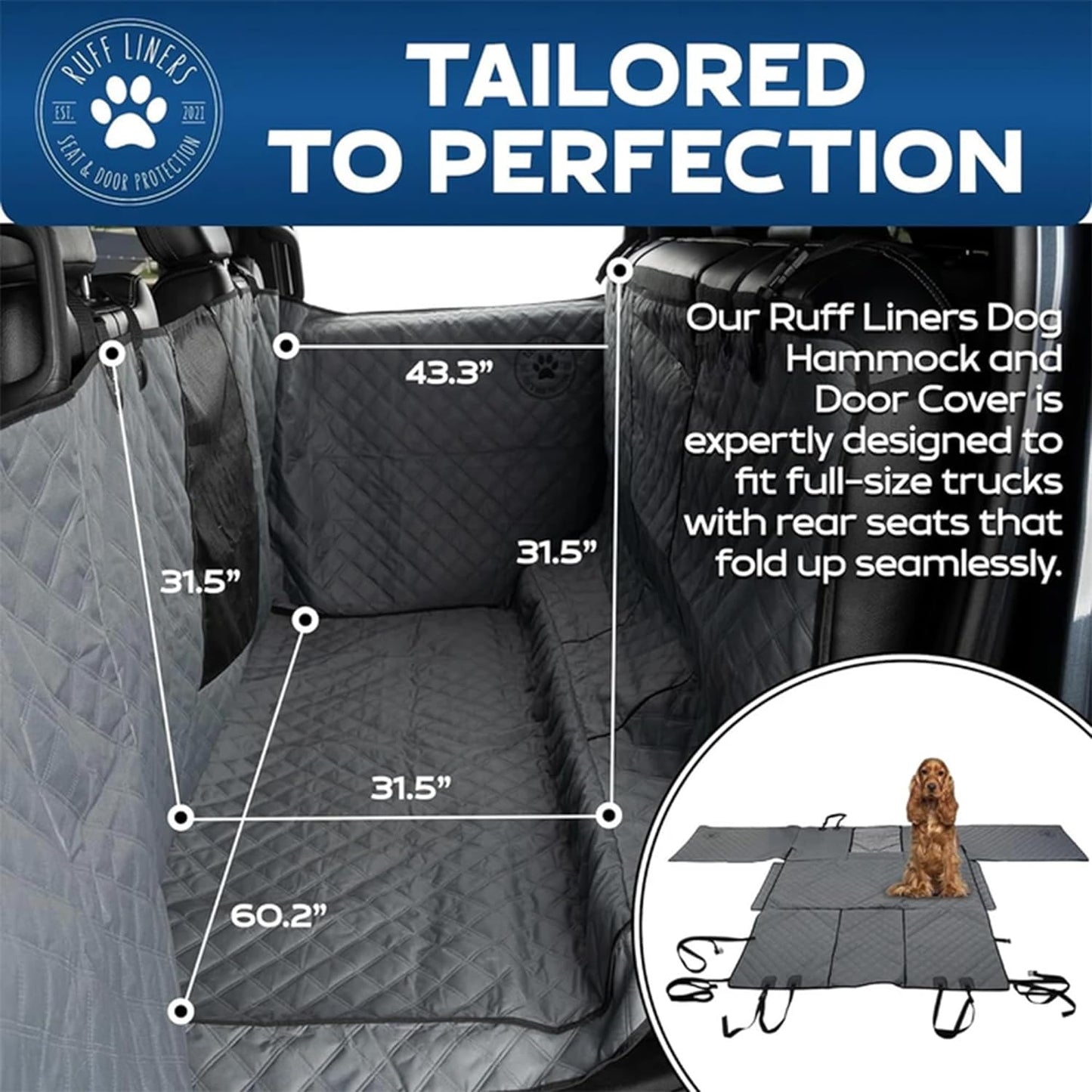 Waterproof Pet Seat Covers for Trucks with Flip-Up Rear Seats | Hammock-Style Floor Protector for Crew Cab Trucks | Durable Dog Accessories Compatible with F150