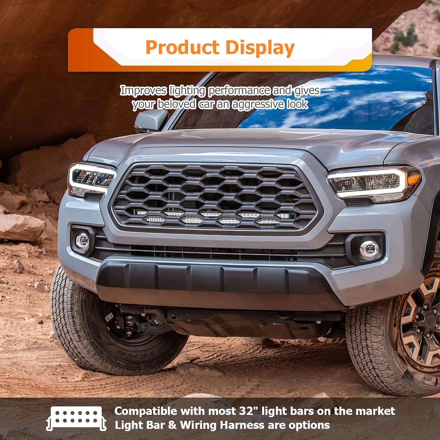 WeiSen 32" LED Dual Row Light Bar Front Hidden Grill Light Bar Mounting Brackets Compatible with Toyota Tacoma 2016-2023
