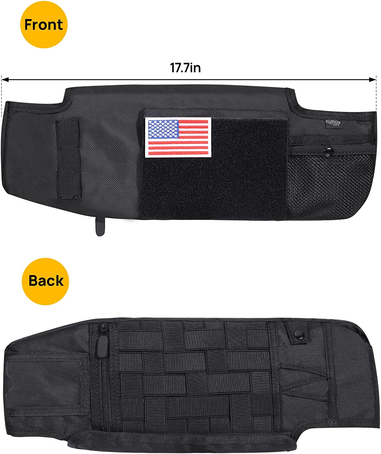 Upgraded Sun Visor Organizer Compatible with Wrangler JL & JT 2018-2023, QMPARTS Driver's Side Front Tactical Visor Storage Cover Molle Webbing Visor Storage Holder Pouch, Multi-Pocket Net Zipper