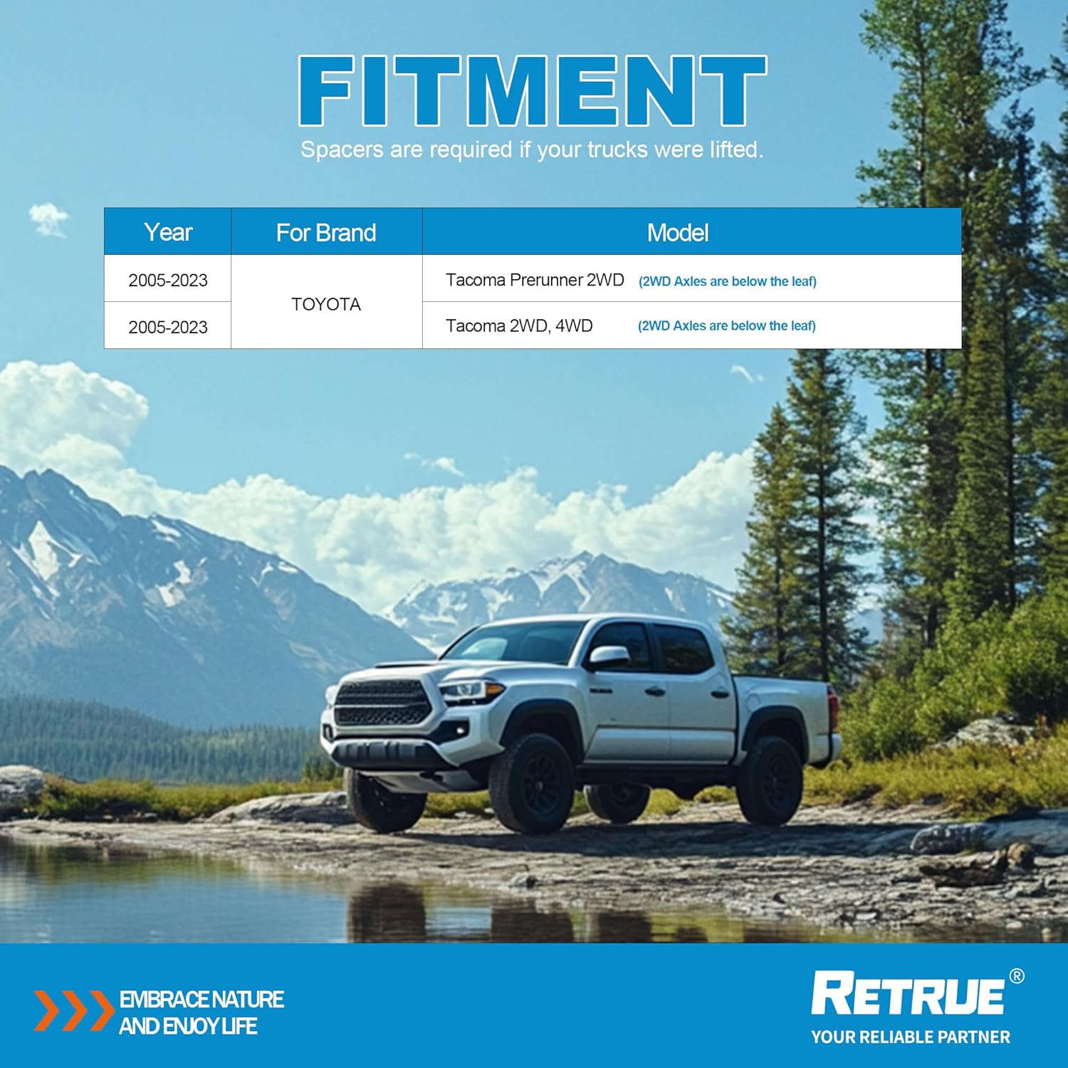 RETRUE Rear Air Bags Suspension Kit for 2005-2023 Toyota Tacoma Prerunner 2WD Tacoma 2WD/4WD Truck Towing, 5000 Lbs of Load Leveling Capacity, Replacement for Firestone 2407