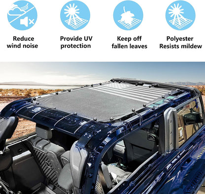 2 Door Sunshade for Ford Bronco,Mesh Sun Shade Bikini Top Cover Bimini Top for Ford Bronco Accessories 2021 2022 2023 2 Door - Blocks UV, Wind, Noise(Flag) - OMOTOR