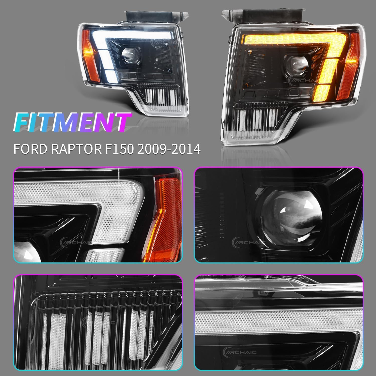 LED Headlights Compatible with 2009-2014 Ford F150 FX2/FX4/King Ranch/Lariat/Limited/Platinum/STX/SVT Raptor/XL/XLT/Lariat Limited