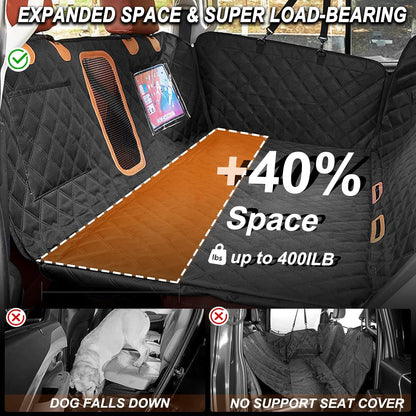Back Seat Extender for Dogs, Waterproof Dog Car Seat Cover for Back Seat with Hard Bottom-Upgraded Anti-Scratch 1680D Oxford Fabric-Holds 600Lbs, Stowable Dog Hammock for Car&SUV&Truck （Grey，Large）
