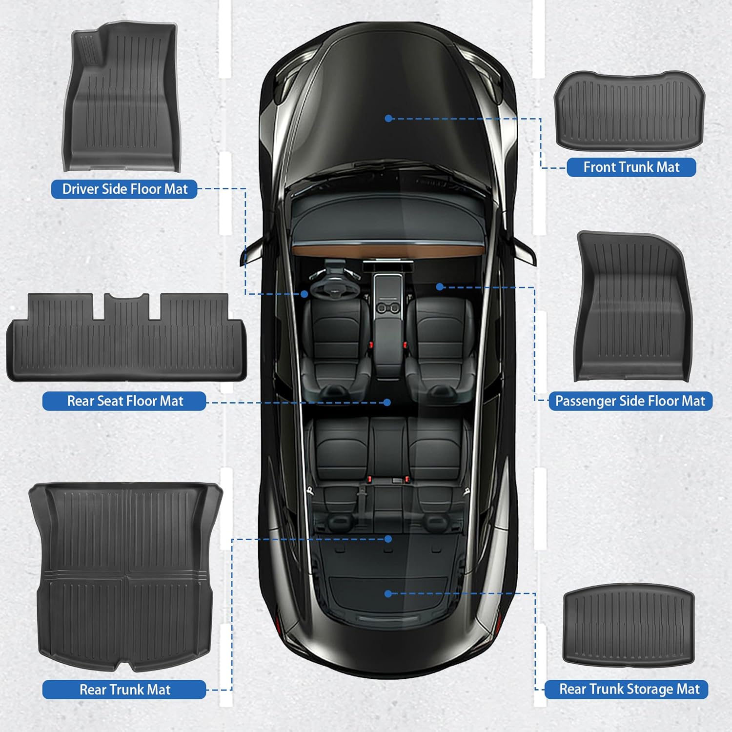For Tesla Model 3 Highland 2024 Floor Mat TPE Carpet Waterproof Weather Resistant Foot Pads Mats