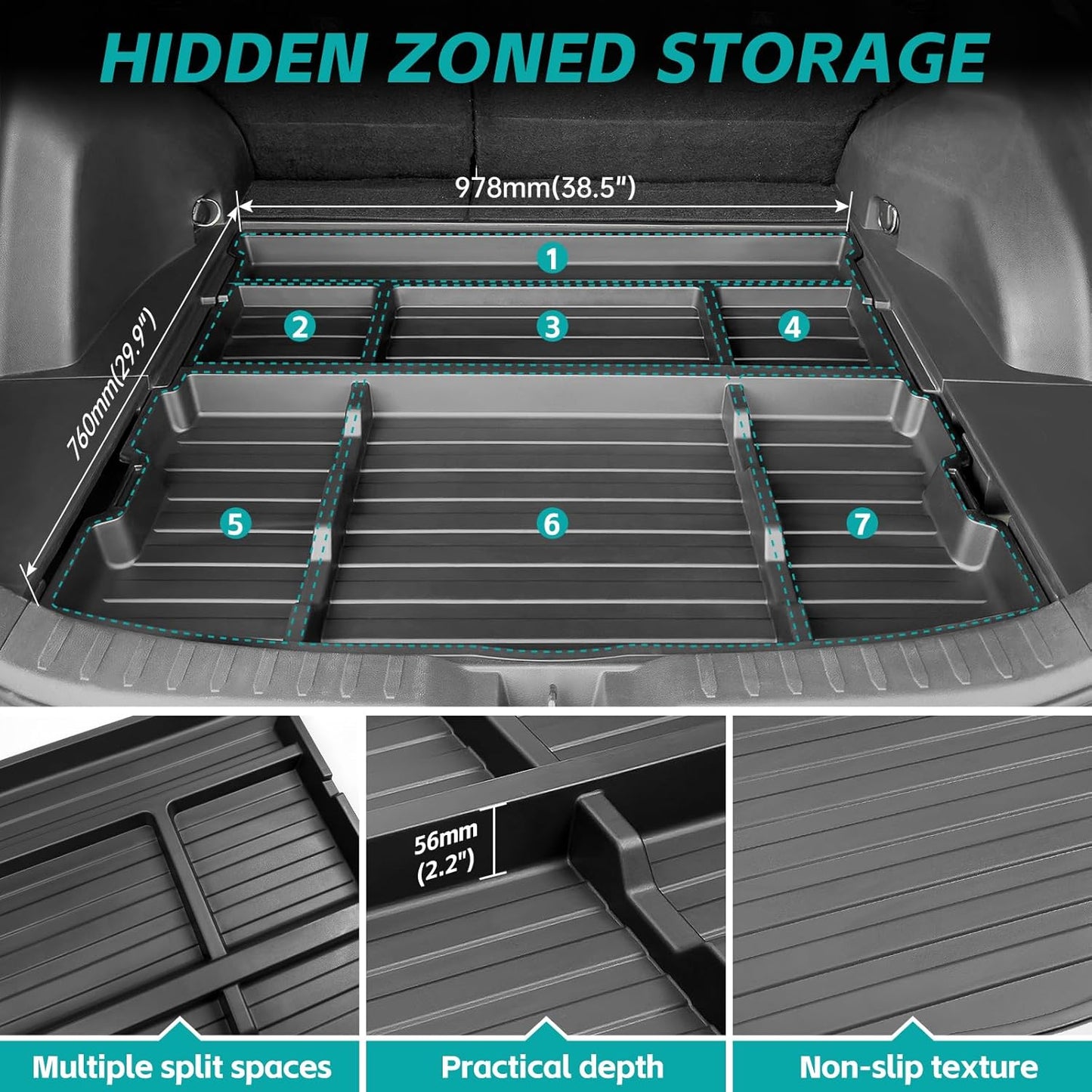 Hidden Trunk Organizer Tray Compatible with 2019-2025 Toyota RAV4 LE XLE XSE Hybrid (Not Prime)