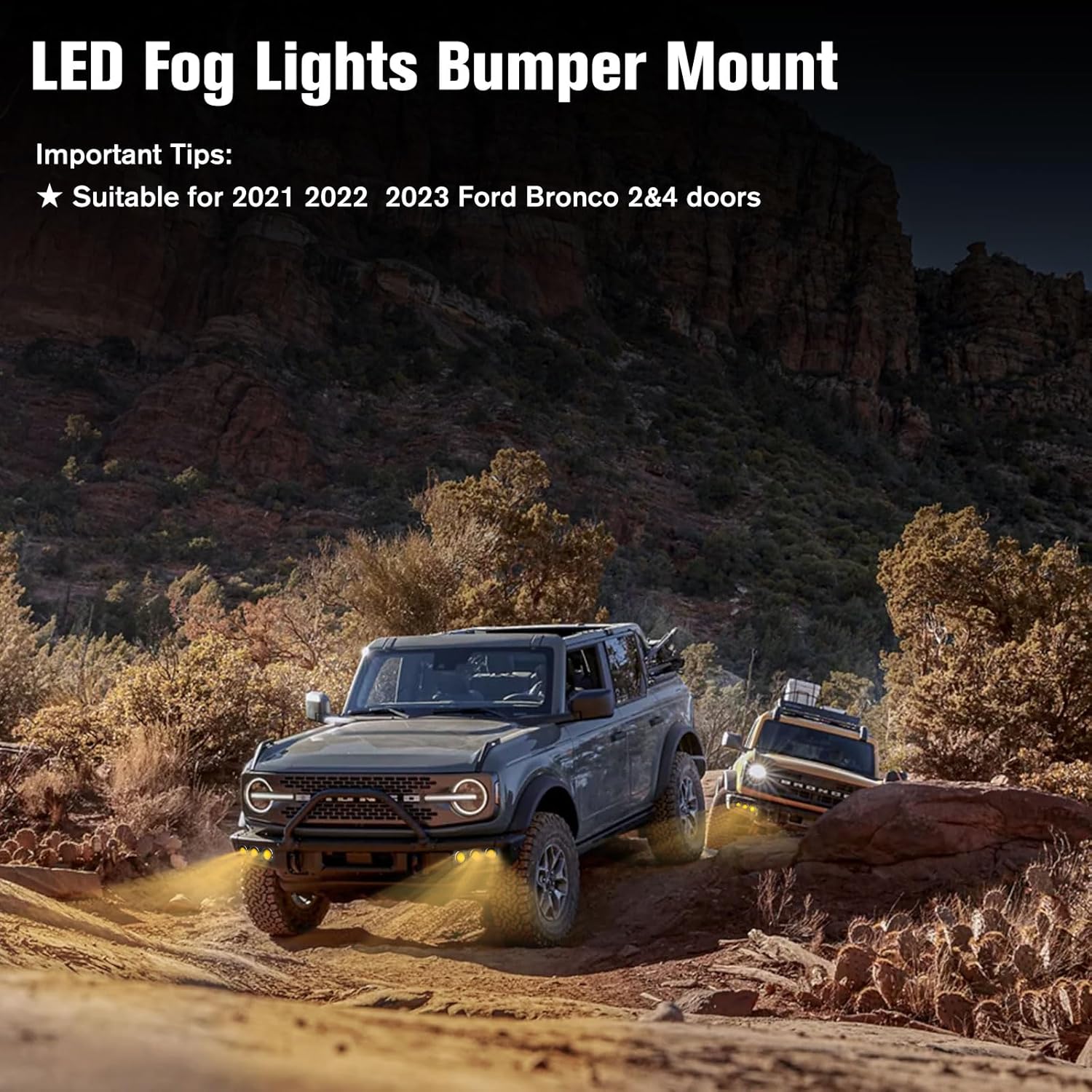 LED Front Bumper Fog Light with Mounts, Modular Bumper Fog Lamps Accessories, Ultra-Bright Amber Light Source Compatible with Ford Bronco 2021 2022 2023 2/4 Door