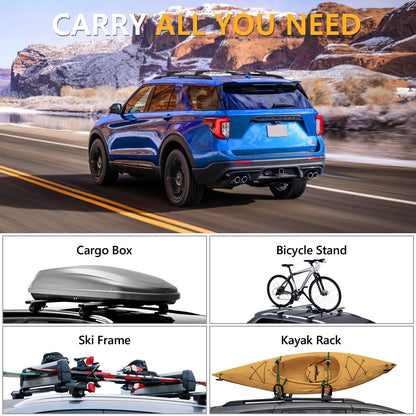 220lbs Roof Rack Cross Bars Compatible with Ford Explorer 2020-2024, Heavy Duty Aluminum Anti-Theft Lockable Metal Lock Roof Rails Crossbars Rooftop Cargo Bars Luggage Racks Carrier - OMOTOR