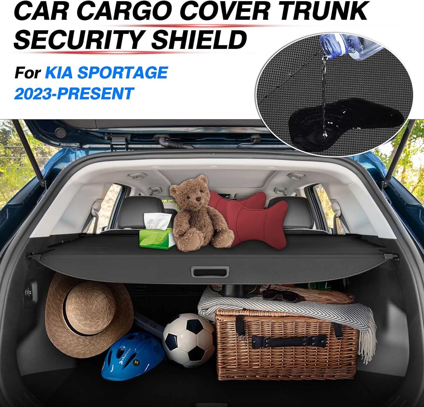 Cargo Cover Compatible with Kia Sportage 2023 2024 Trunk Security Cover Replacement Retractable Shield Shade Accessories No Gap