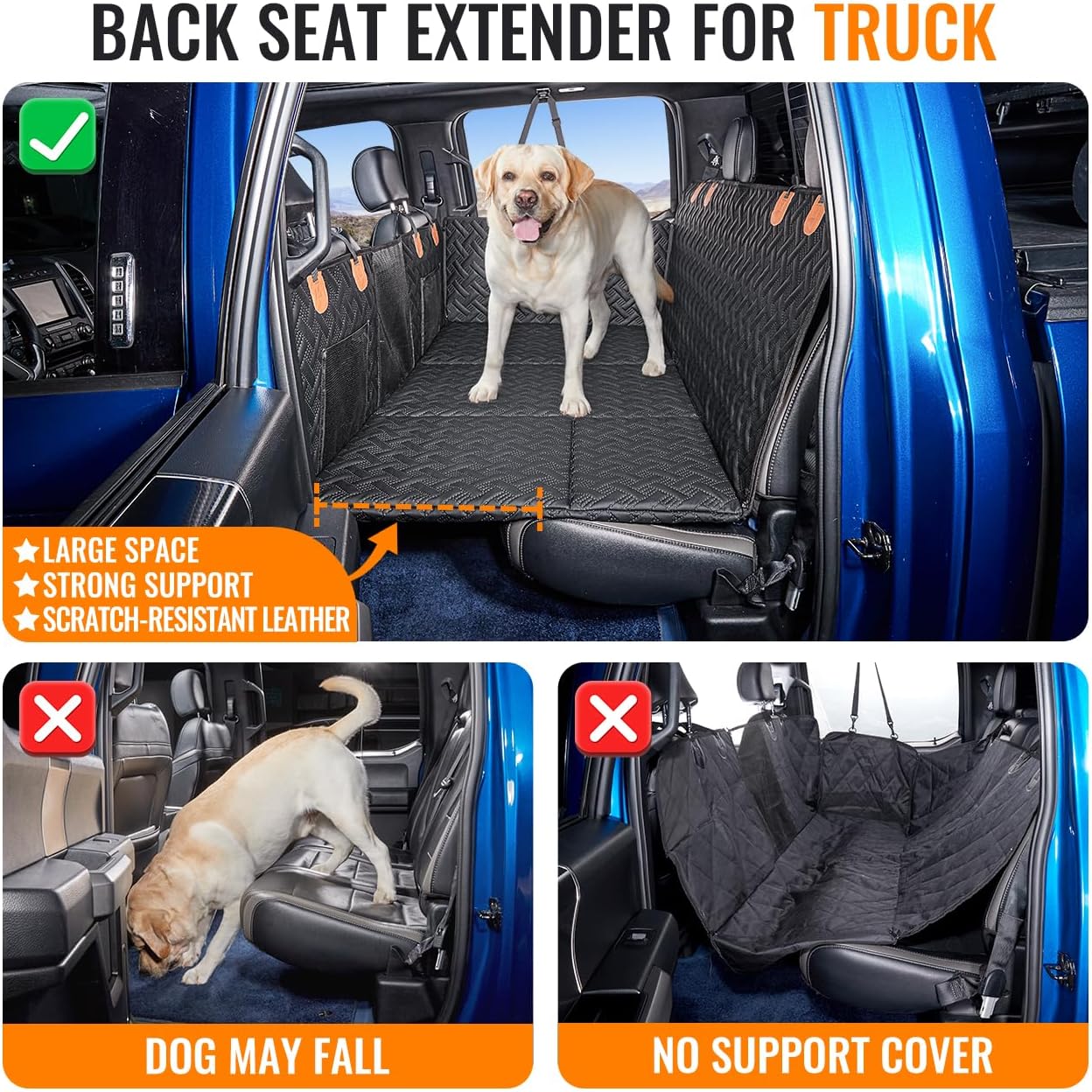 Dog Back Seat Extender for Truck,Truck Dog Seat Cover Back Seat,Dog Hammock for Truck,Hard Bottom Seat Extender for Dogs,Pet Seat Covers for Dogs,Dog Seat Cover for F150/RAM1500/Silverado