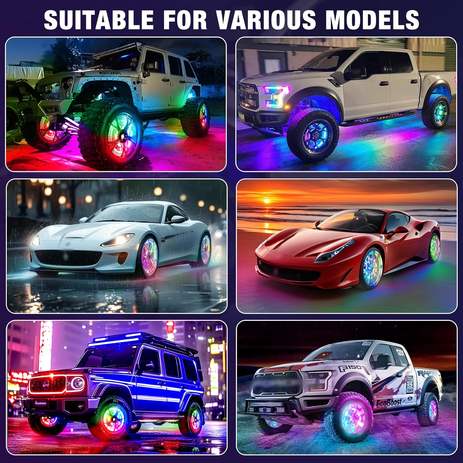 Tavaray 4PCS 14" Double Sided RGB LED Wheel Ring Lights with APP & Remote Control, 178+DIY Dynamic Modes w/Turn Signal Braking and Reverse Function Wheel Lights for Trucks Pickups Cars Offroad
