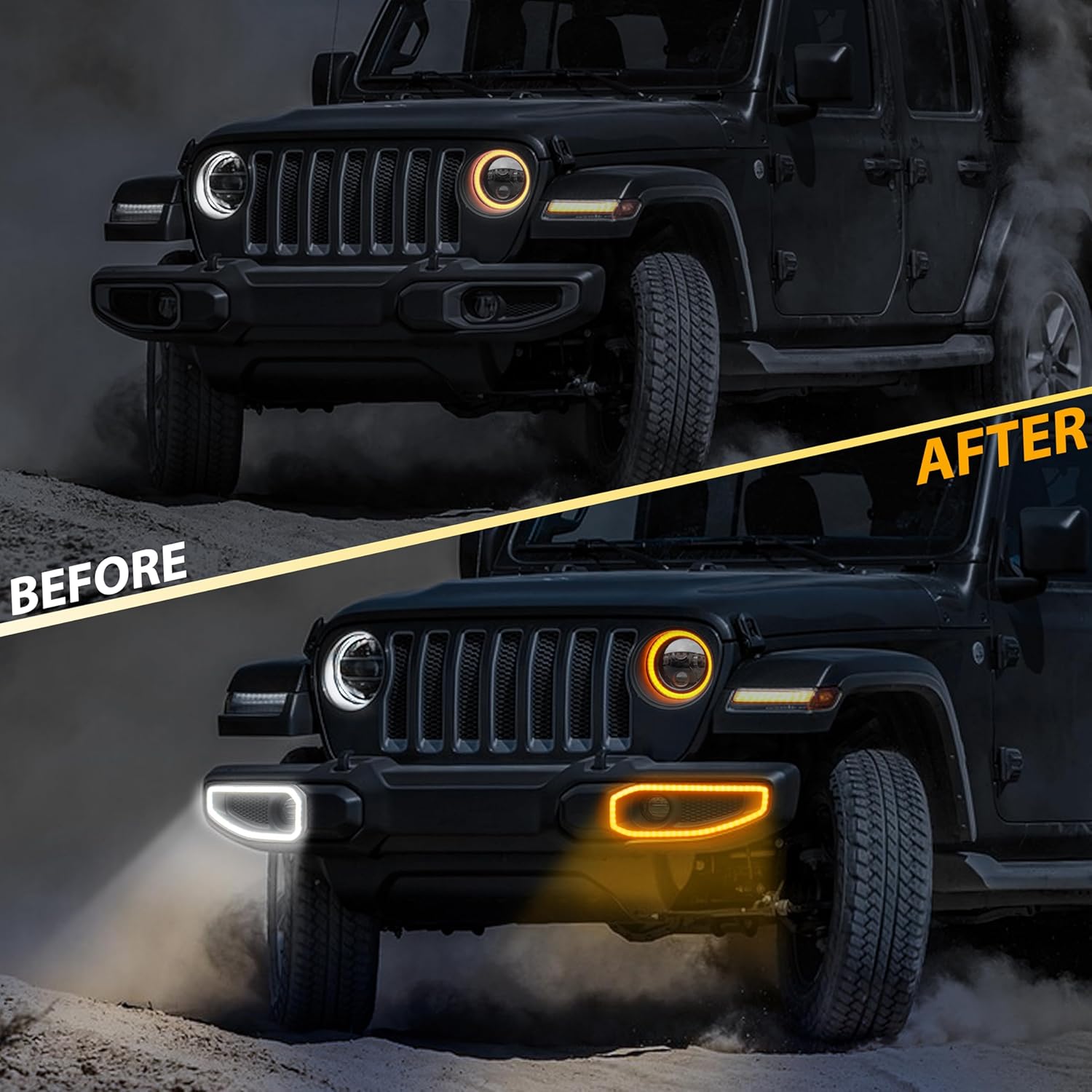 KEWISAUTO LED Front Lower Bumper Grille Light for Wrangler JL JLU/Gladiator JT, Bumper Fog Light Cover Trim DRL Turn Signal for 2018-2025 Jeep Wrangler JL JLU & 2020-2025 Gladiator JT Accessories