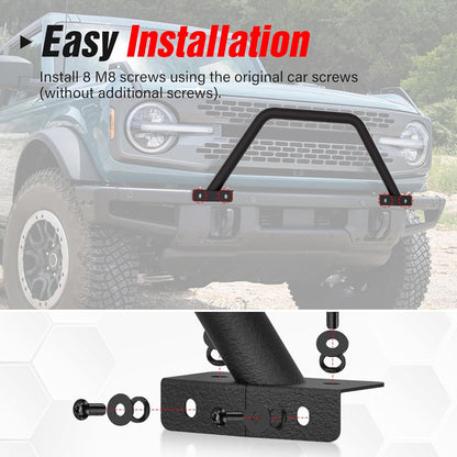Bull Bar with Light Bracket Grille Brush Guard Compatible with 2021 2022 2023 2024 Ford Bronco (ONLY fit Modular Steel Front Bumper), Off Road Push Bar Front Bumper Rack Rock (2/4 Door, Black)