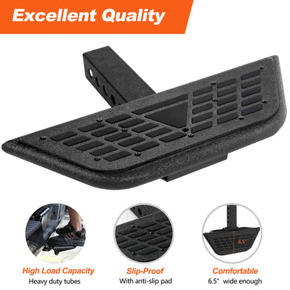 Towing Hitch Steps for 2" Hitch Receiver, Rear Trailer Hitch Bumper Guard Protector Universal Black Hitch Step Bar for Pickup Truck SUV - OMOTOR
