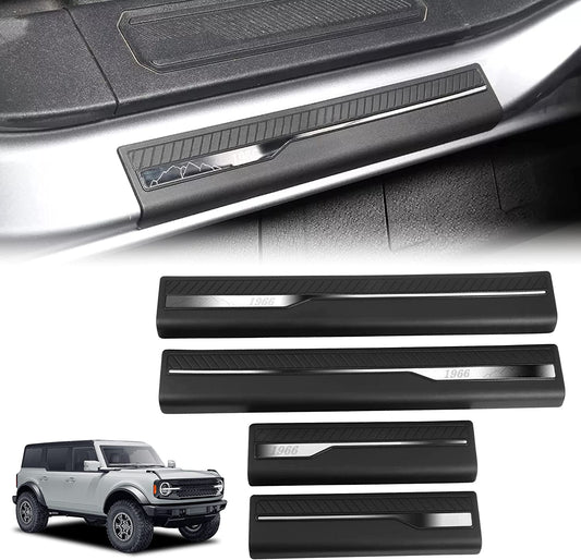 4Pcs Car Door Sill Guard Protector Compatible with Ford Bronco 4 Door 2021 2022 ABS Replacement Welcome Pedal Scuff Plate Entry Guard Sill Plate Anti Slip and Scratch Accessories