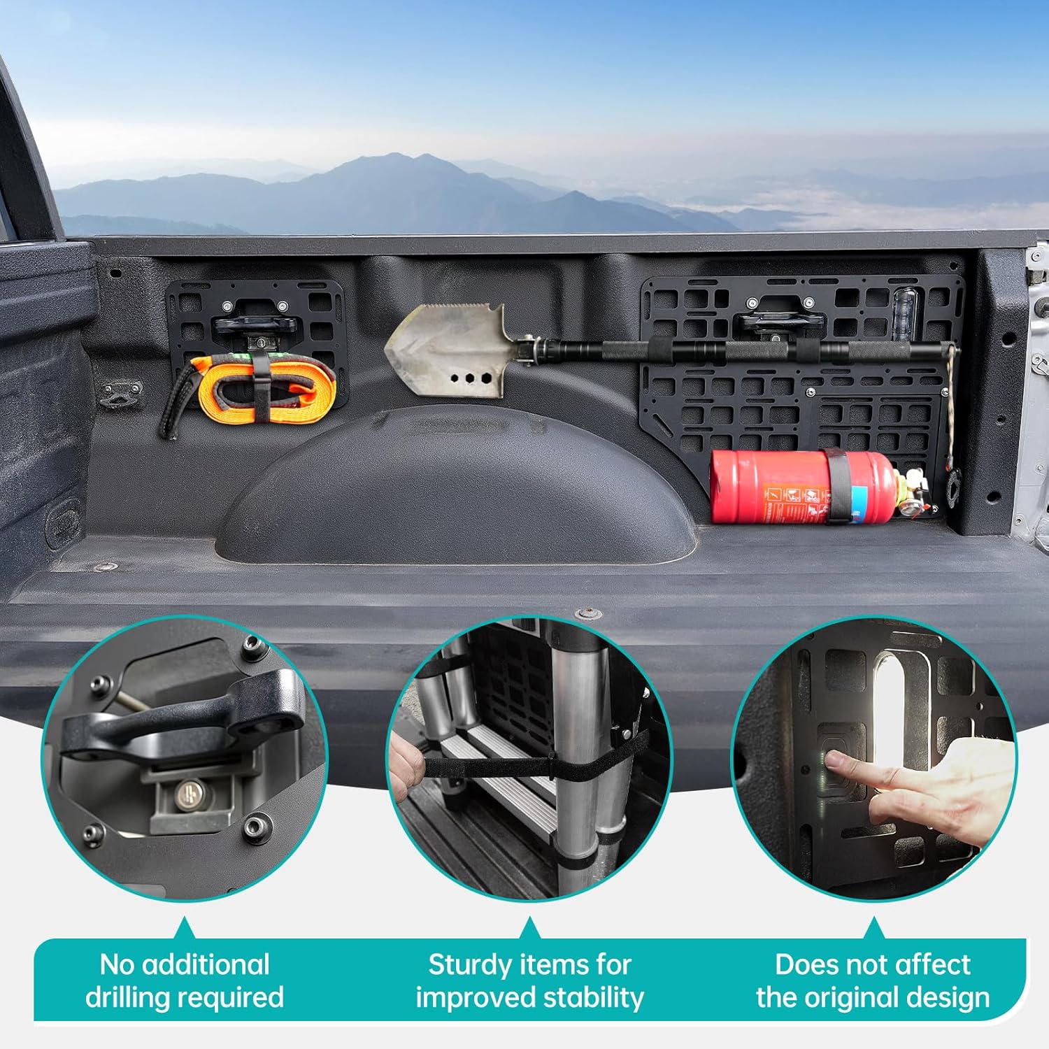 Side Truck Bed Molle Panel Rack System Compatible with 2015-2025 Ford F150 Accessories 5.5FT Cargo Storage Organizer Tools Rack Fit for 2015-2025 F-150 Accessories