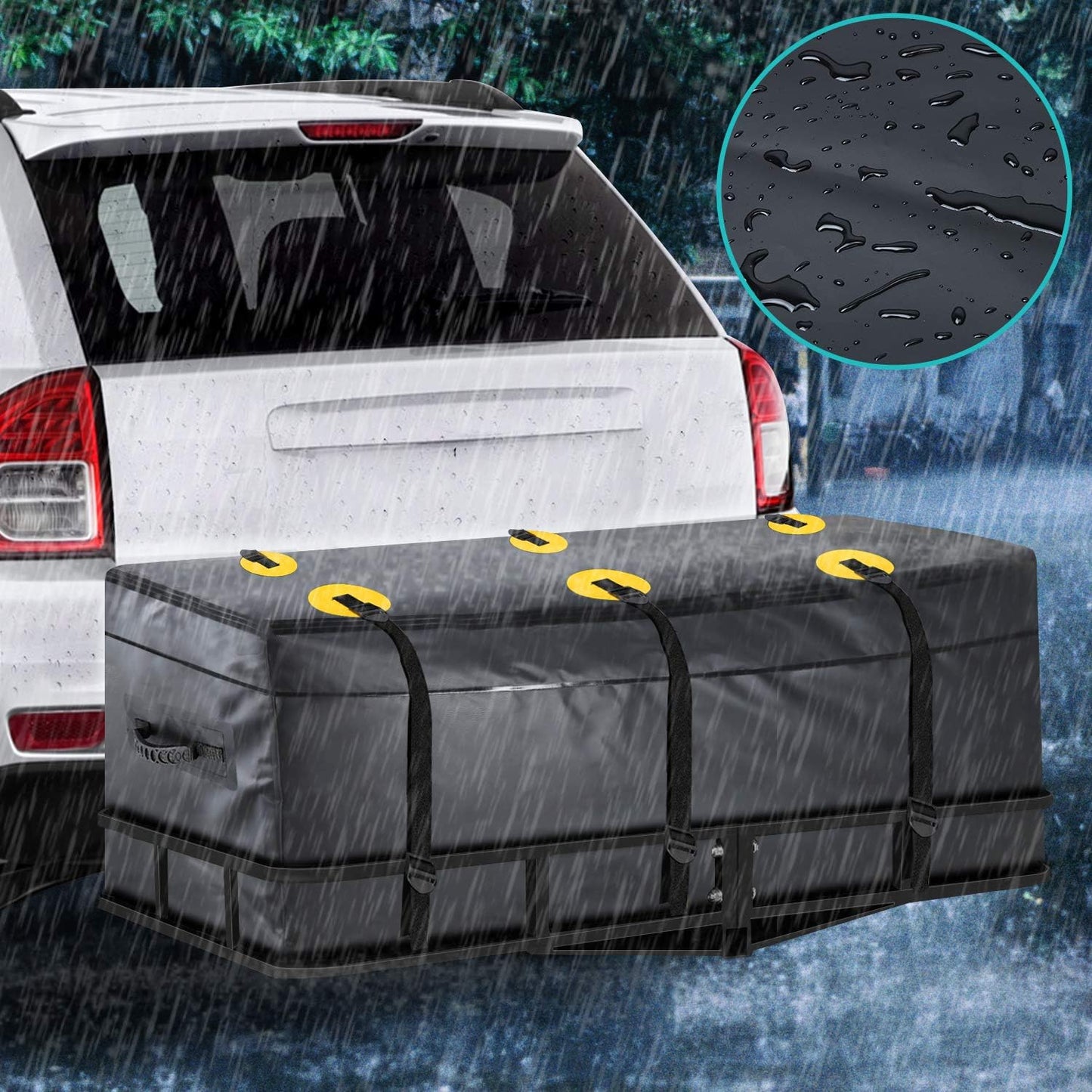 Cargo Carrier Bag 100% Waterproof 60"x24"x26" (22 Cu Ft) Hitch Bag Include 6 Reinforced Straps Fits Car Truck SUV Vans with Basket Hitch Mount