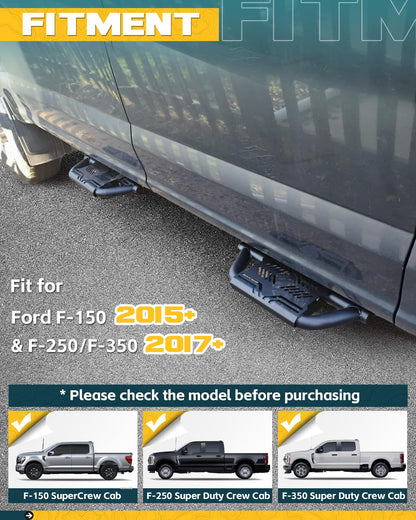 Side Steps Running Boards Compatible with 2015-2026 Ford F150 SuperCrew & 2017-2026 F250 F350 Super Duty