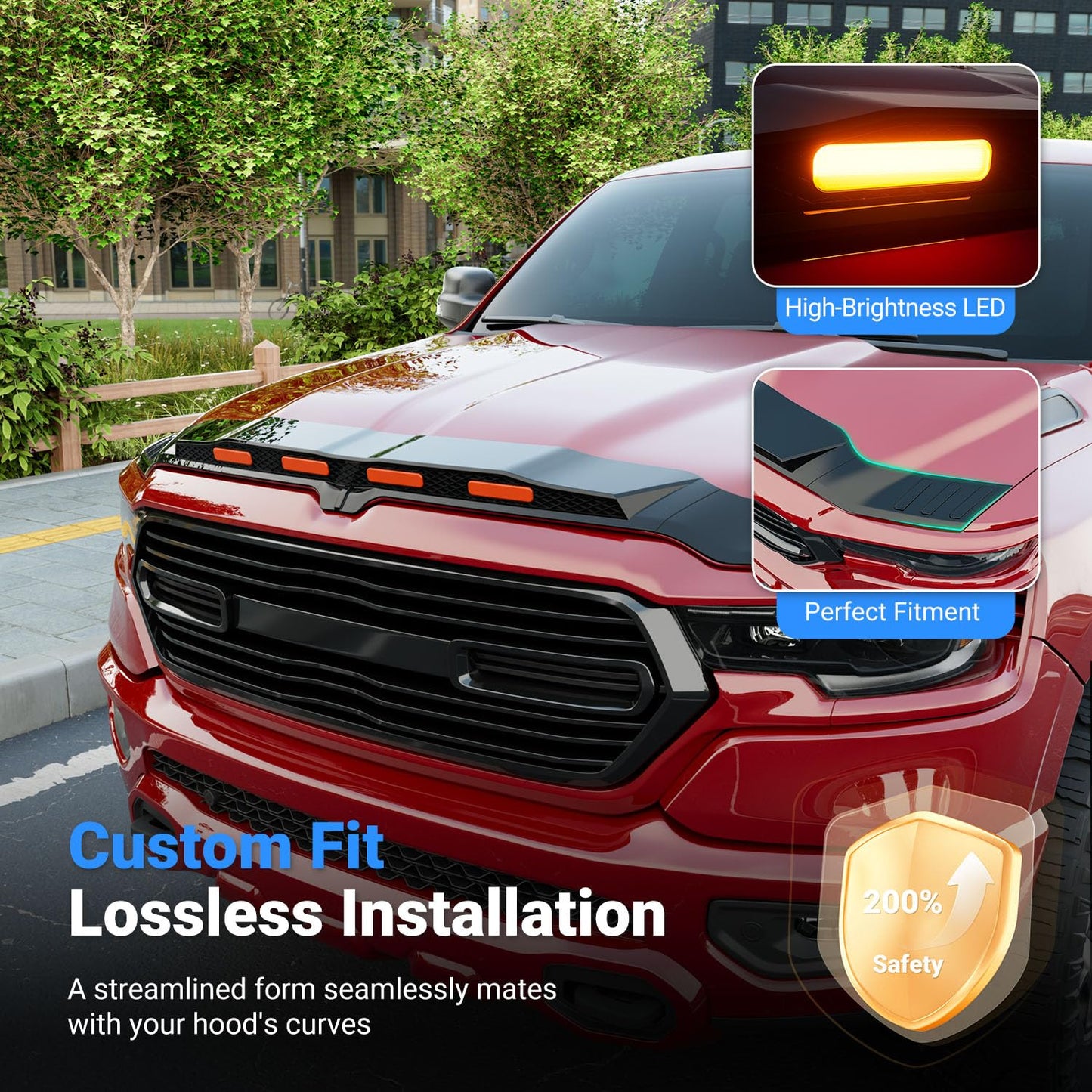 Hood Protector with LED Light Compatible with 2019-2026 Dodge RAM 1500