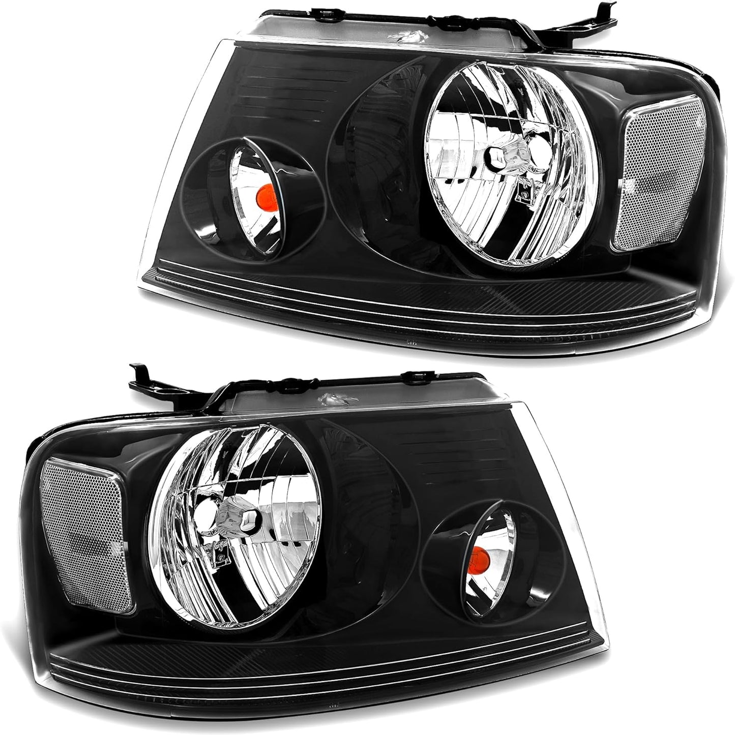 Headlight Assembly Compatible With 2004-2008 Ford F150 04-08 04 05 06 07 08 Ford F150 Head Lamp Assembly Driver And Passenger Side (Black Housing Clear Reflector)